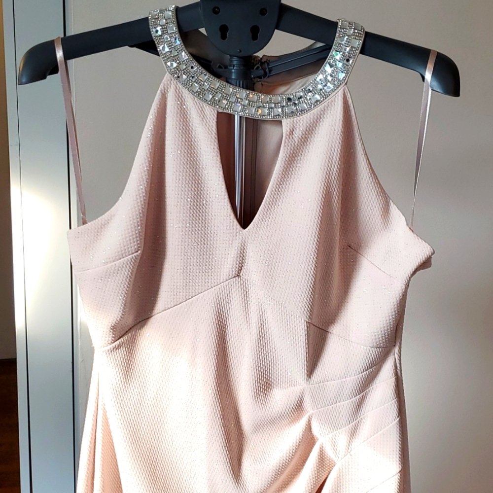 New dress for night out size 14 petite beige with silver highlights jewel collar
